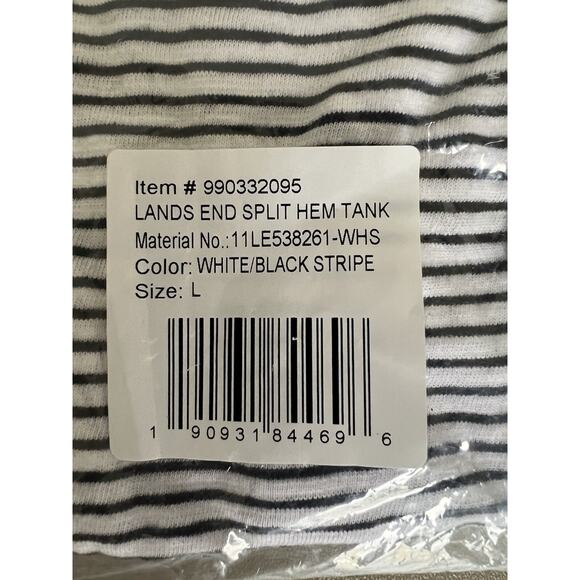 Lands End Split Hem Tank Women’s LG White / Black Stripe New In Bag - Picture 4 of 6